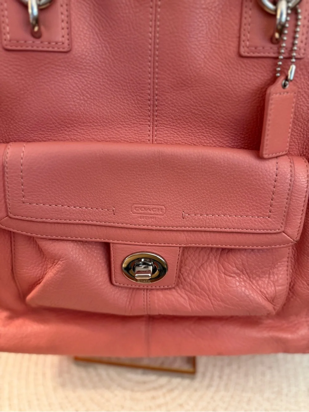 Coach Pebbled Leather Shoulder Bag in Coral Pink
